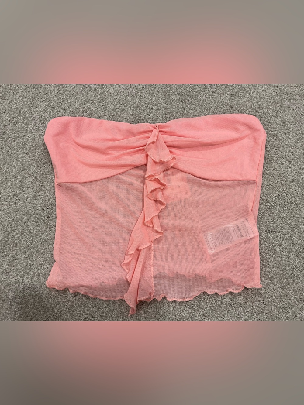 Edikted Coral Pink Ruffle Mesh Bandeau Top - Picture 1 of 2